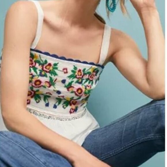 NWT: Anthro Erin Embroidered-Peplum Top - Picture 1 of 2
